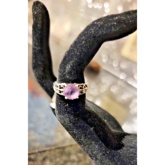 Round Amethyst, gemstone Art Deco design Sterling Silver 925 Ring Filigree sz 5 - Picture 11 of 14